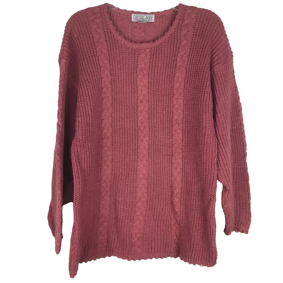 Vintage Crystal Kobe Cable Knit Sweater Dusty Pink Ramie Cotton Medium FLAW - Picture 1 of 7